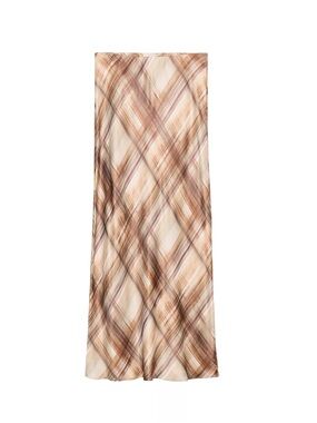 Zara Brown Plaid Patterned Satin Midi Skirt